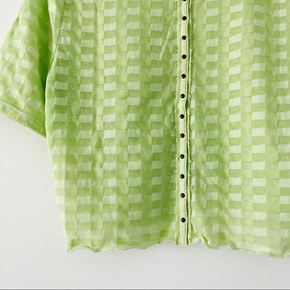 NWOT Free People Green Checkered Mini Button Short Sleeve T-Shirt - Picture 3 of 9
